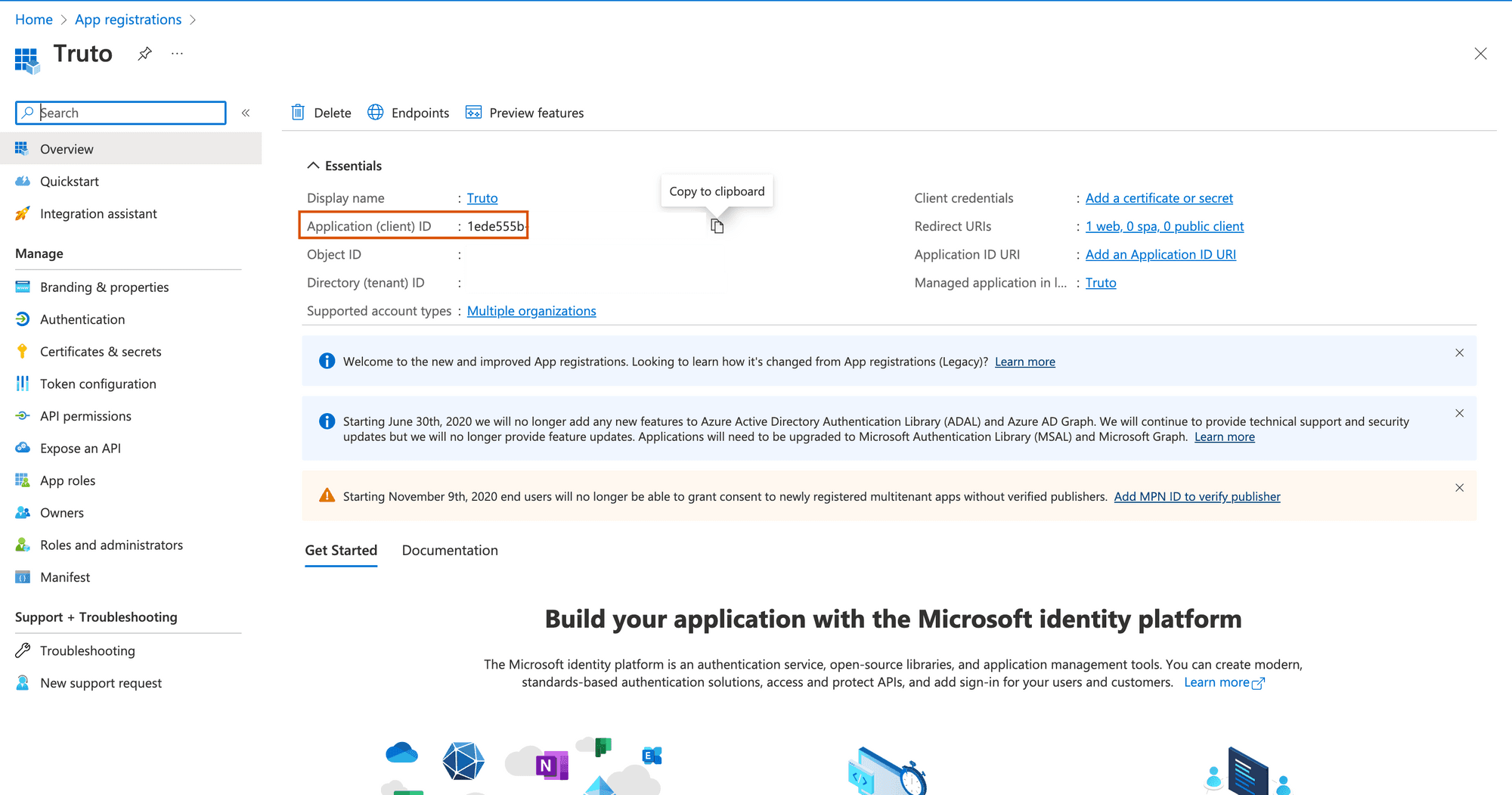OAuth Client ID is present in the Overview tab