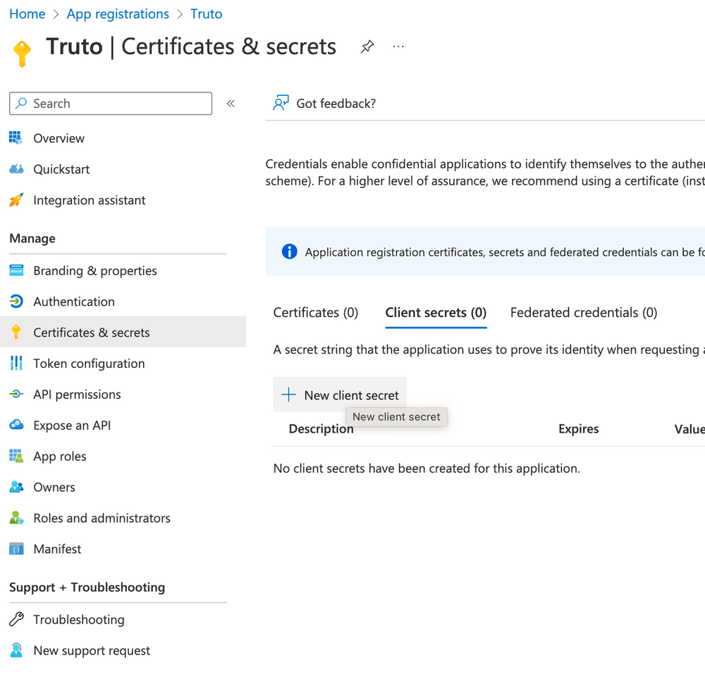 13. Enter a friendly name for the secret and click 