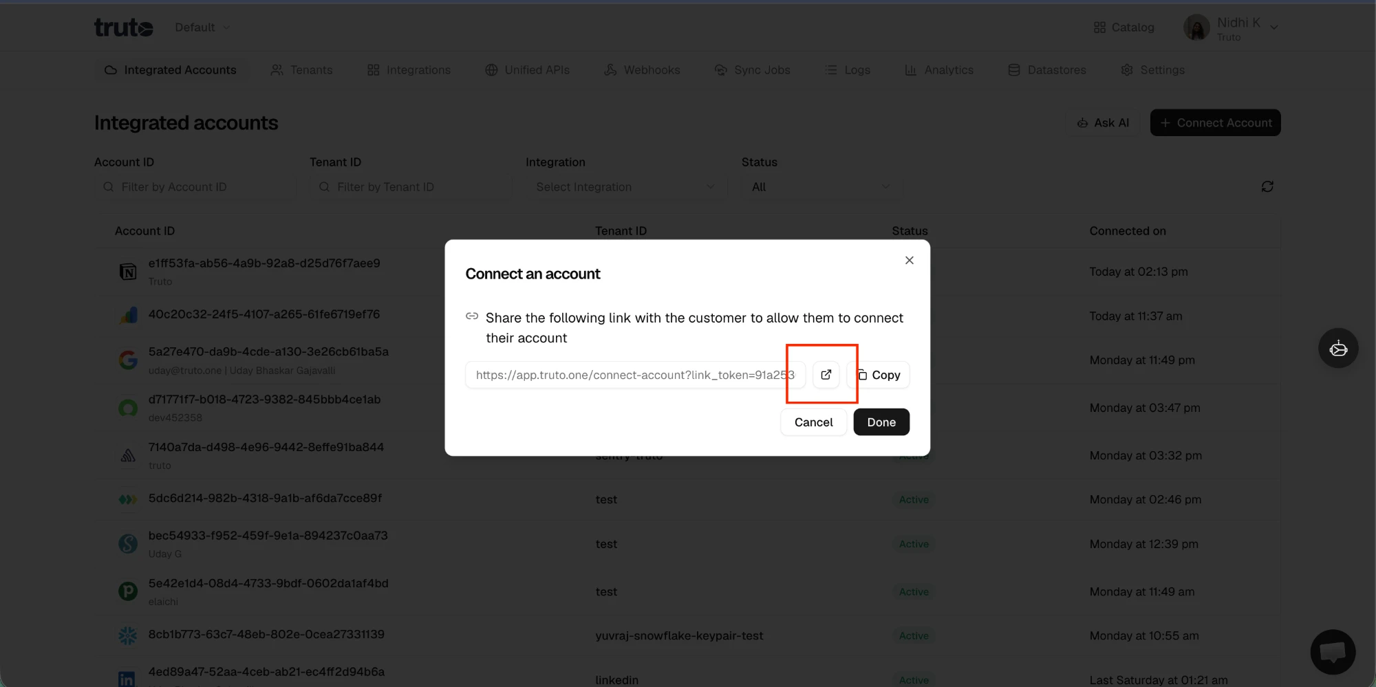 Generated connection link