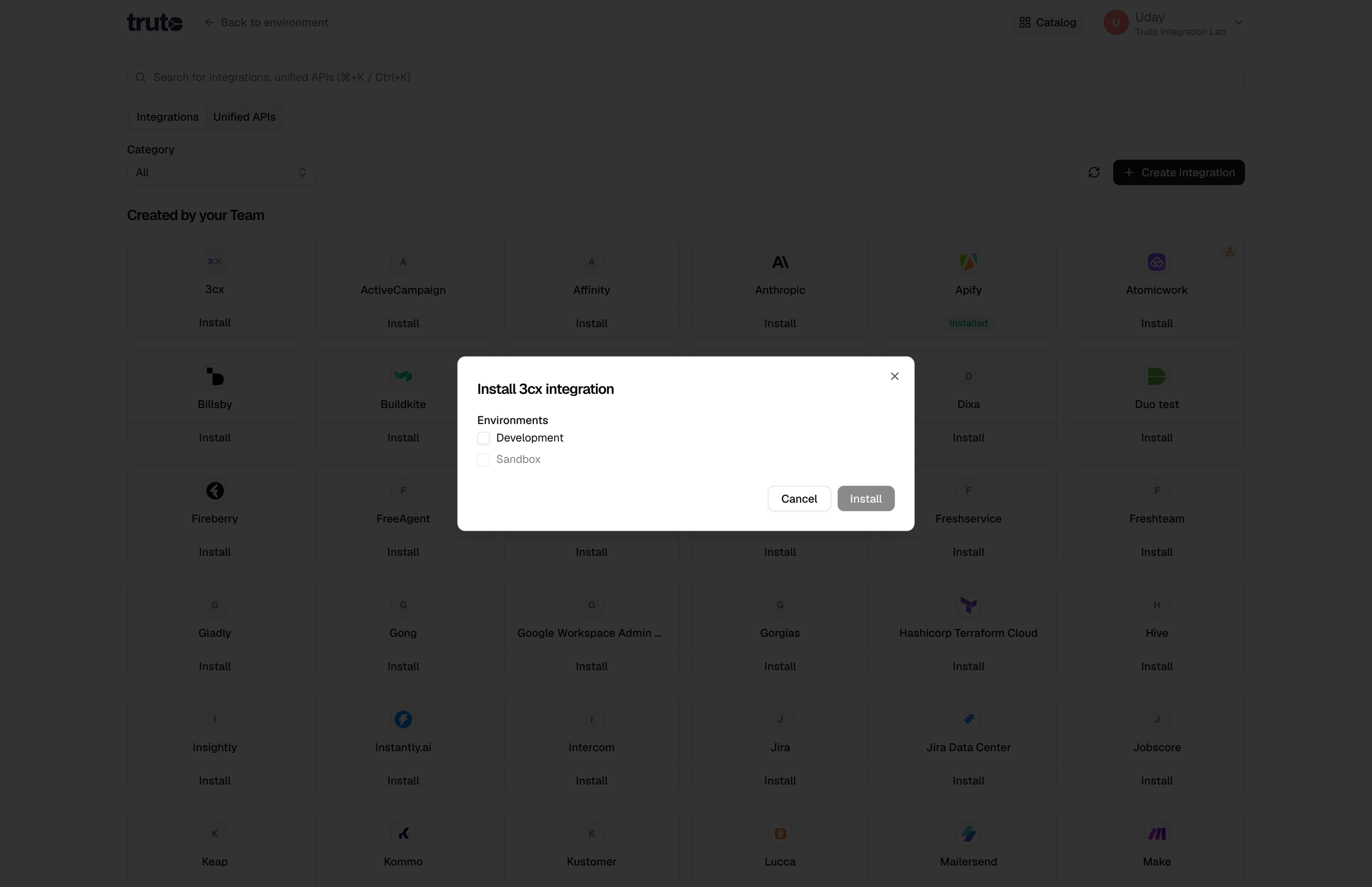 Install HubSpot integration modal