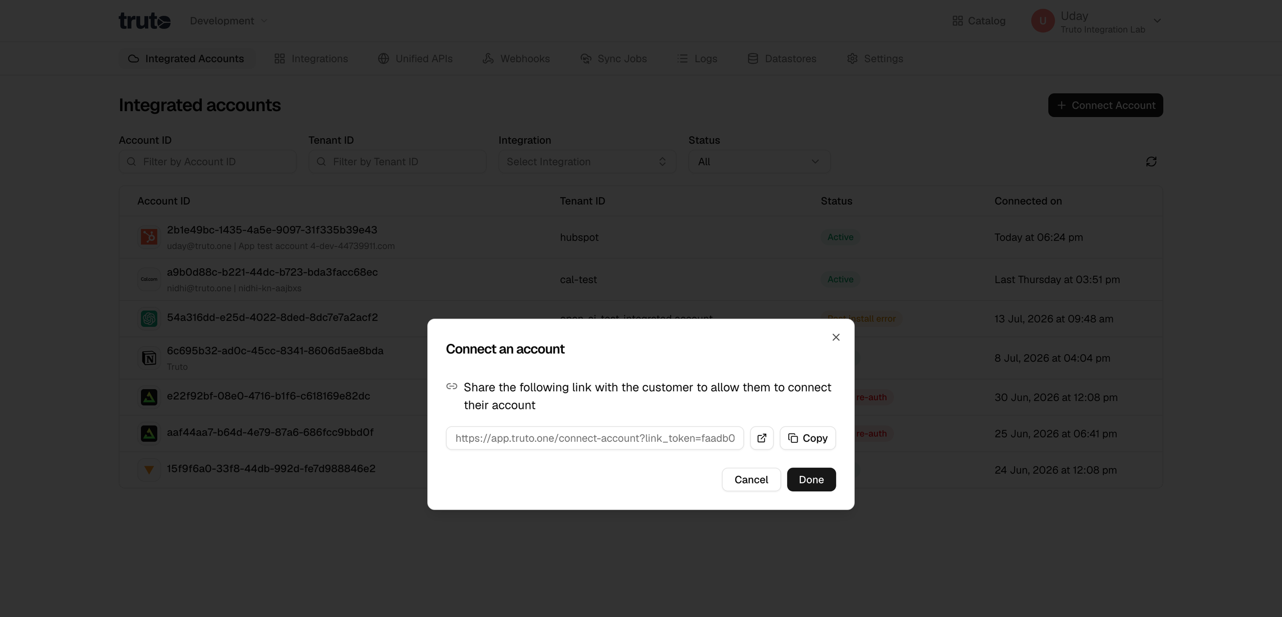 Connection link to share