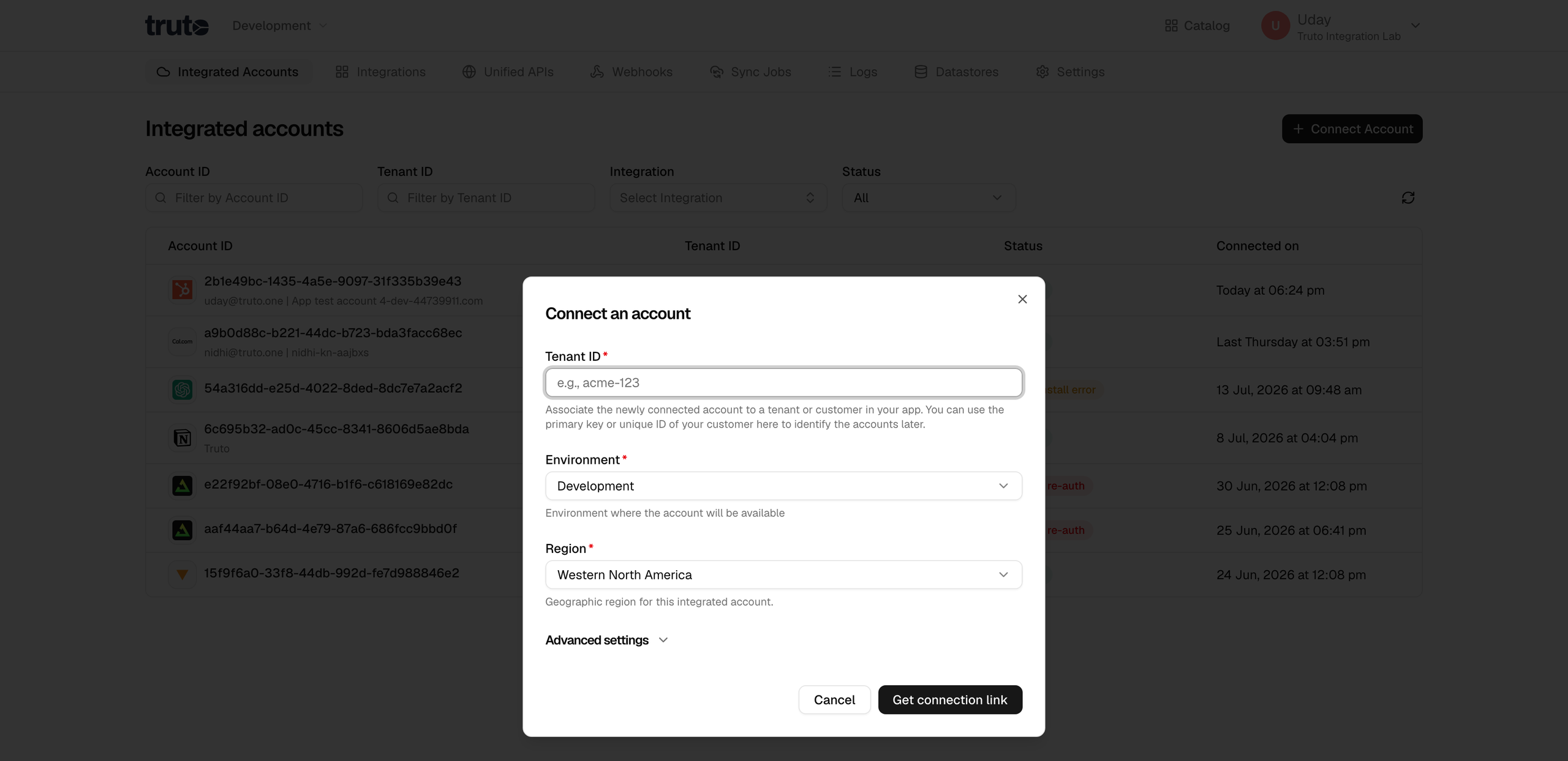 Connect an account modal