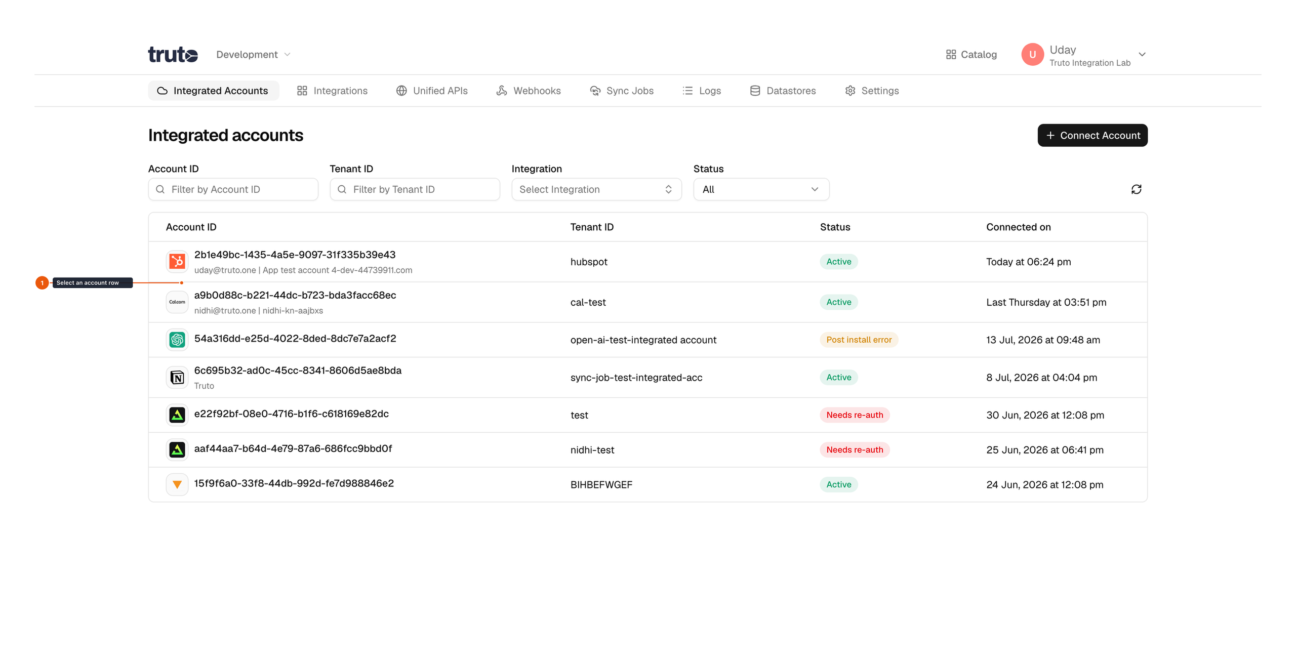 Select an Integrated account