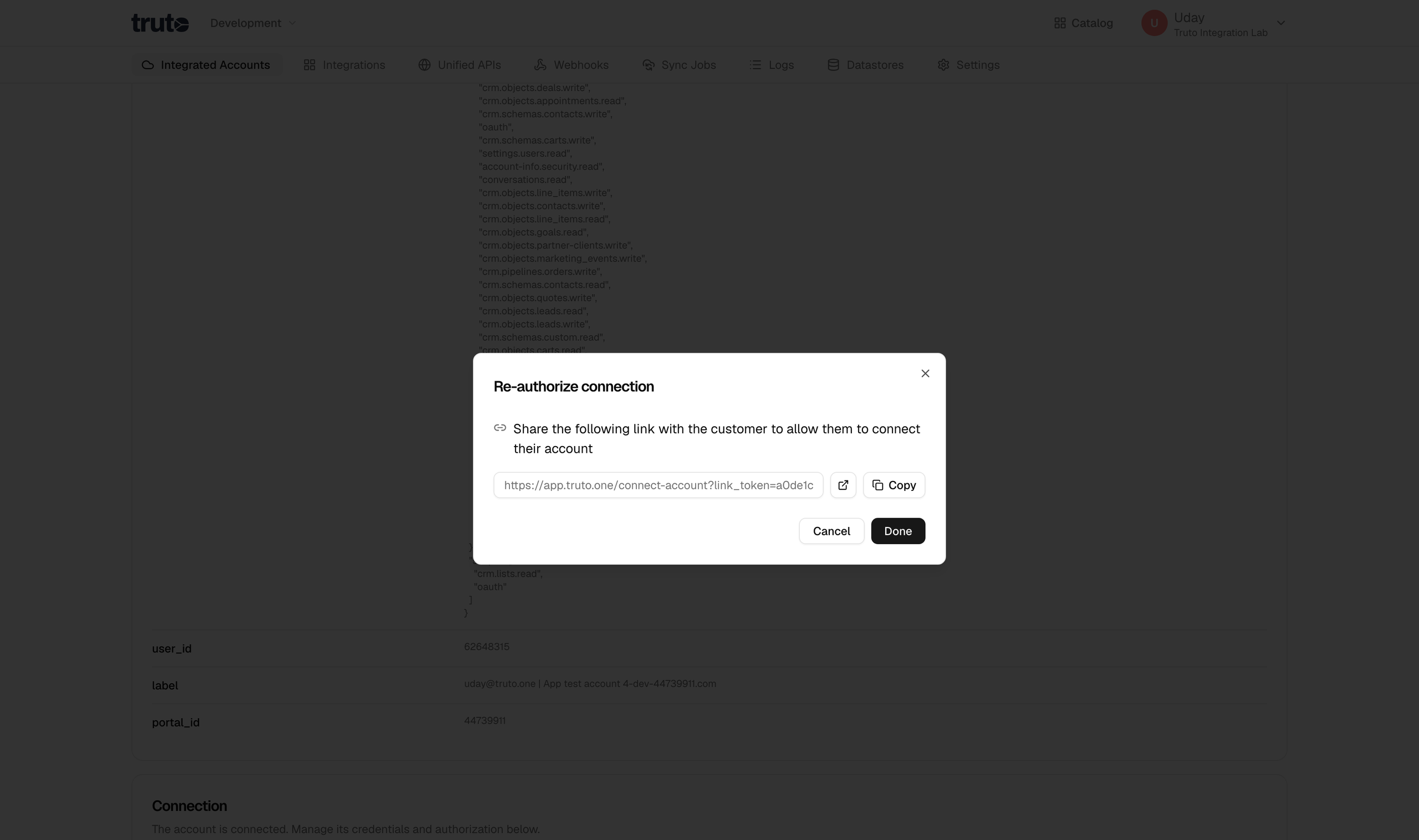Select link and complete auth