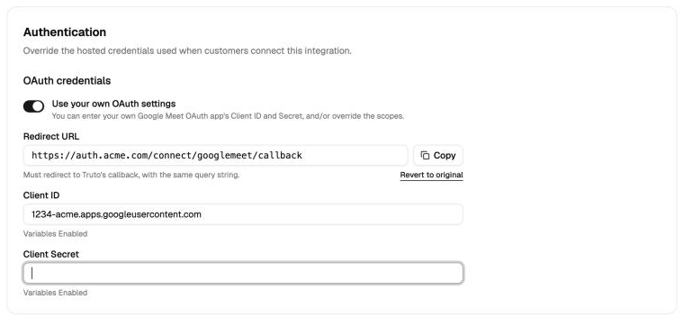 Redirect URL field with a URL on your own domain